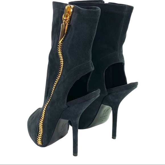 Giuseppe Zanotti Alien Boots Booties Black Suede Open Toe Cut Out - Picture 5 of 13